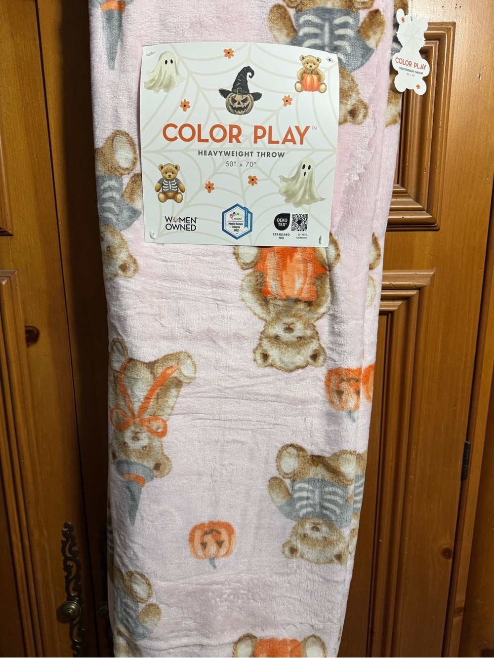 Halloween 2026 pink teddy bear witch skeleton pumpkin blanket
